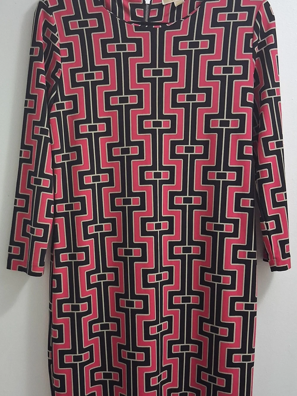 Michael Kors Pink & Black Geometric Zip-Back Long Sleeve Dress